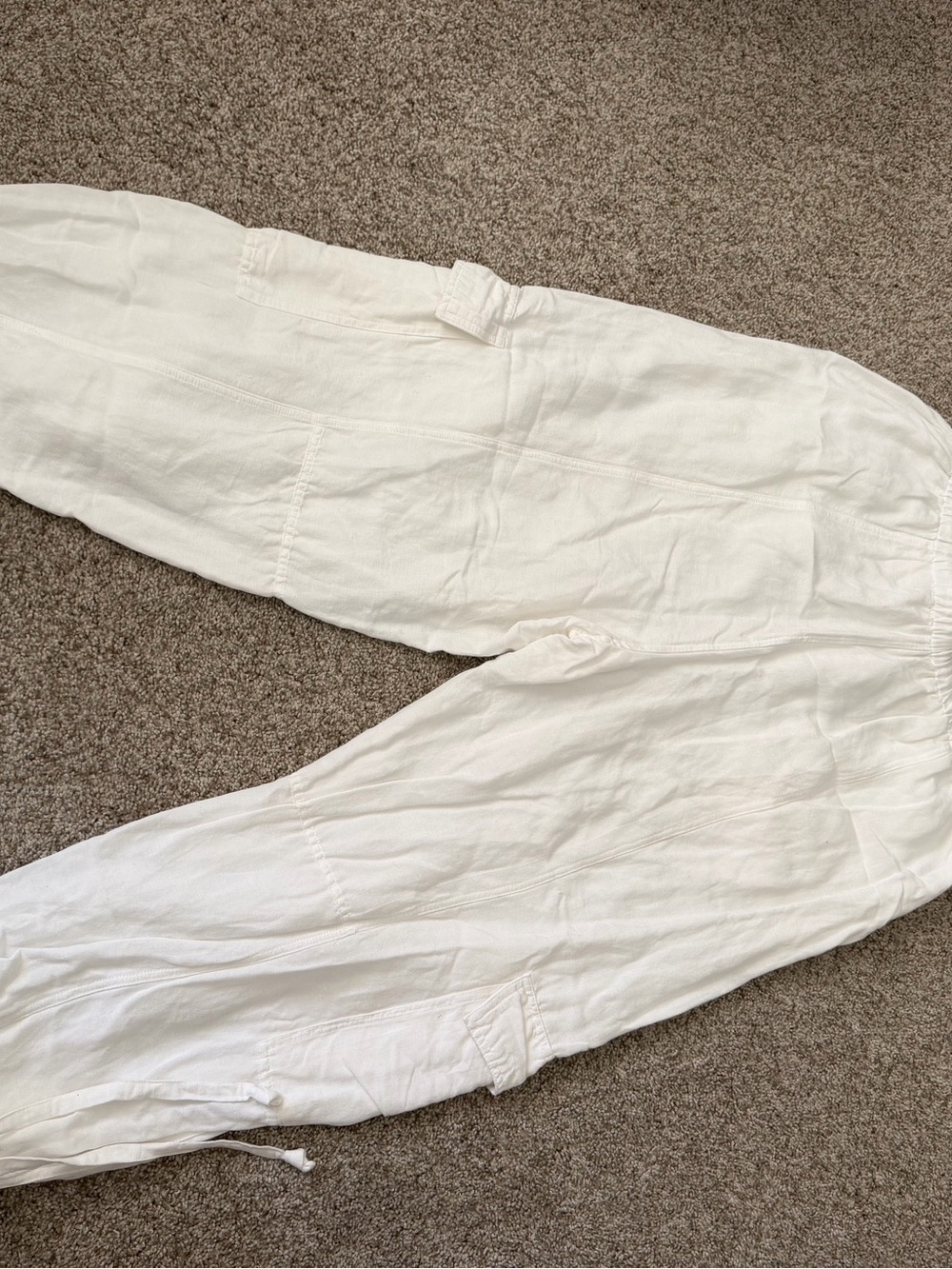 ELAN Linen & Cotton Blend White Lined Cargo Pull On Pants. SZ LG. Coastal. EUC - Picture 4 of 9